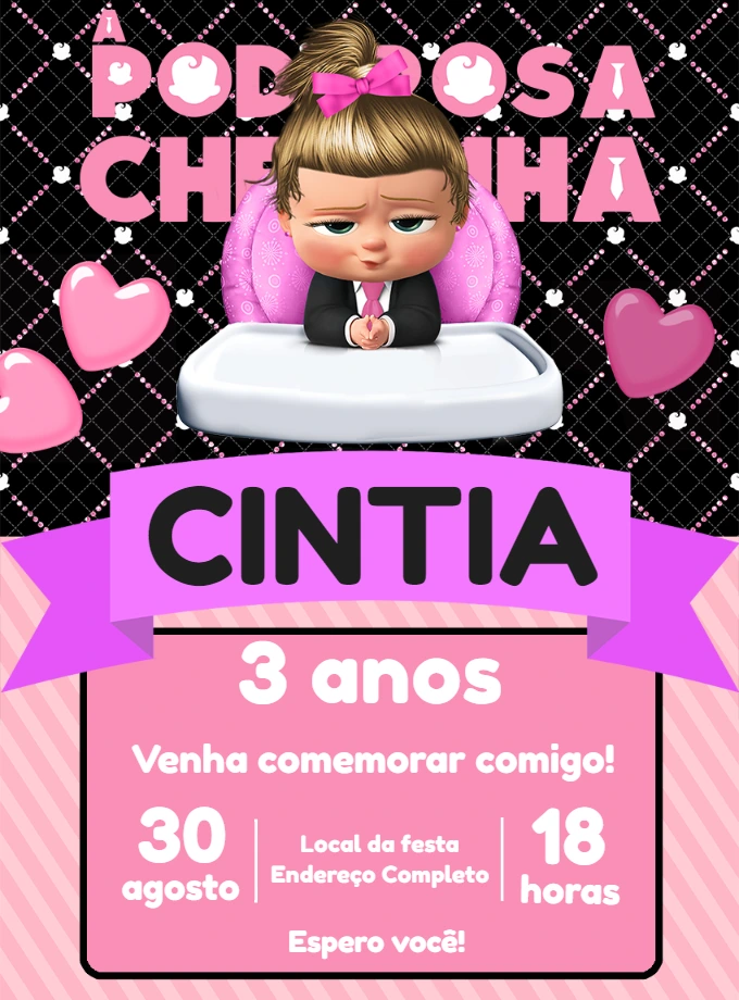 Convite Aniversário A Poderosa Chefinha Menina para Editar Online
