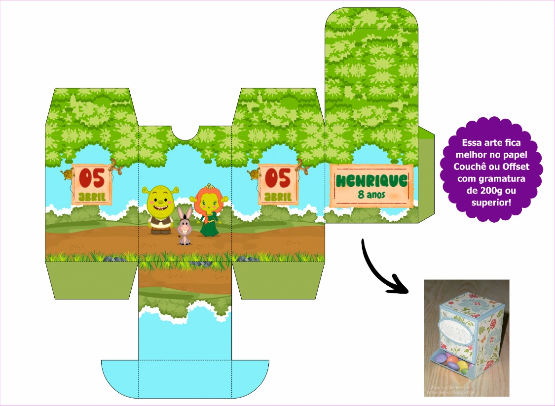 Caixa Baleiro Festa Shrek para Editar Online e Imprimir