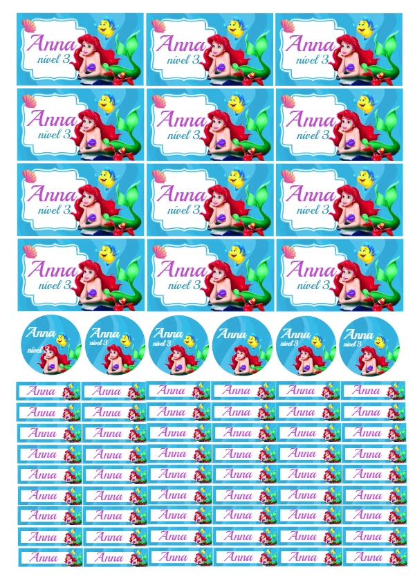 Etiqueta Escolar Pequena Sereia Ariel para Editar Online