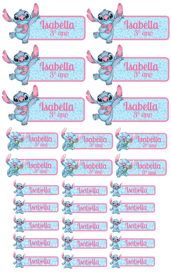 Etiqueta Escolar Stitch para Editar Online e Imprimir