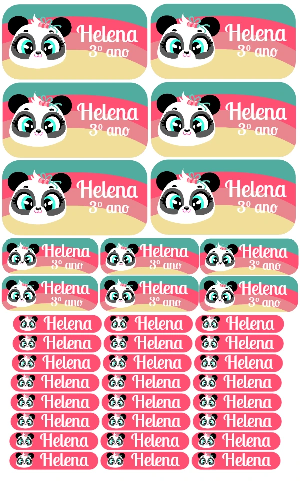 Etiqueta Escolar Panda Fofo para Editar e Imprimir Online