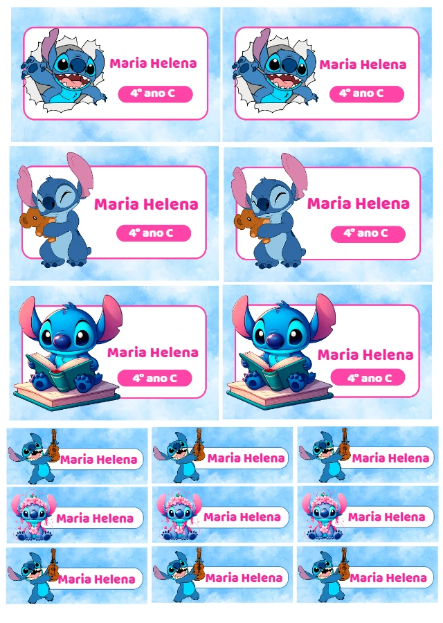 Etiqueta Escolar do Stitch para Editar e Imprimir Online