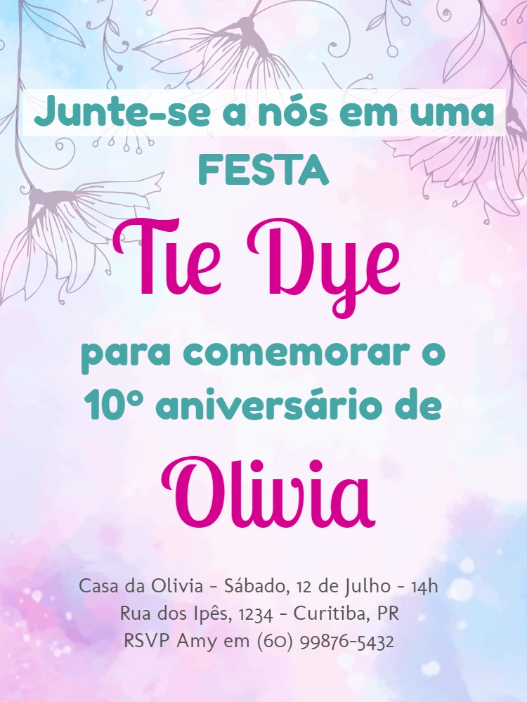Convite de Aniversário com Tema Tie Dye para Editar Online