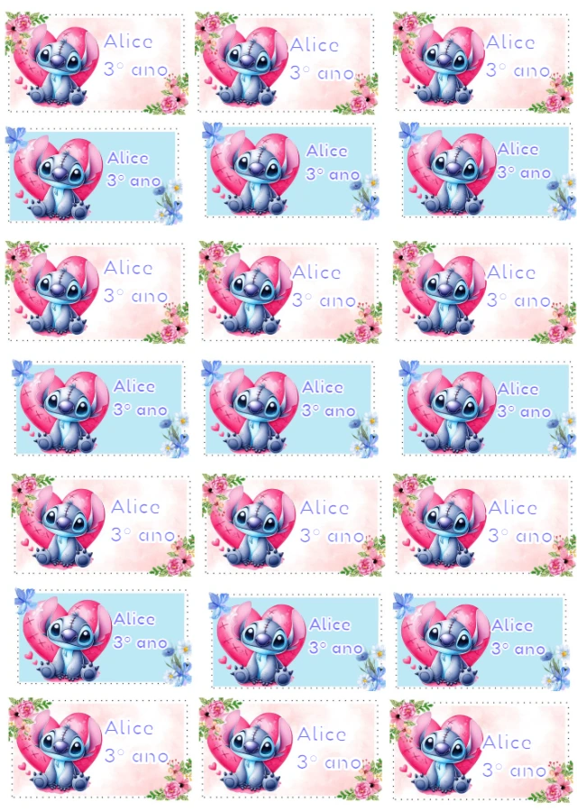 Etiqueta Escolar do Stitch com Coração para Editar Online