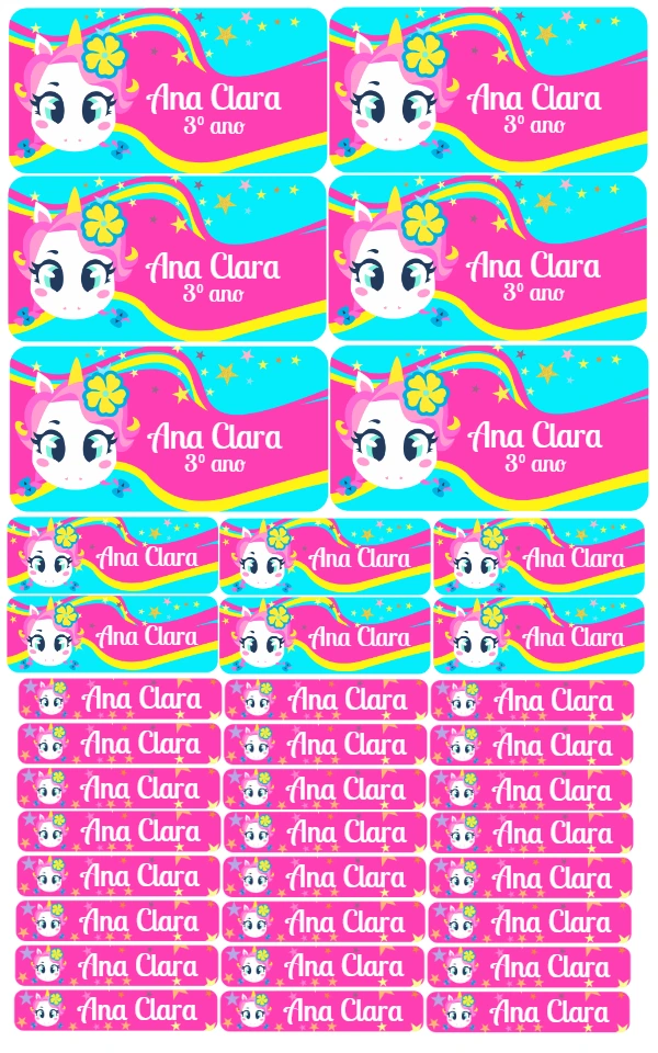 Etiqueta Escolar Unicórnio Fofo para Editar e Imprimir