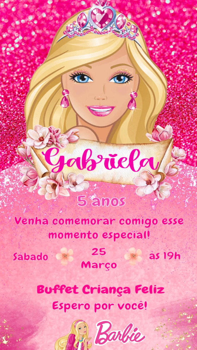 Convite Aniversário Barbie Princesa Editável Online