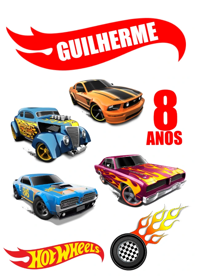 Topo de Bolo Aniversário Hot Wheels para Editar e Imprimir