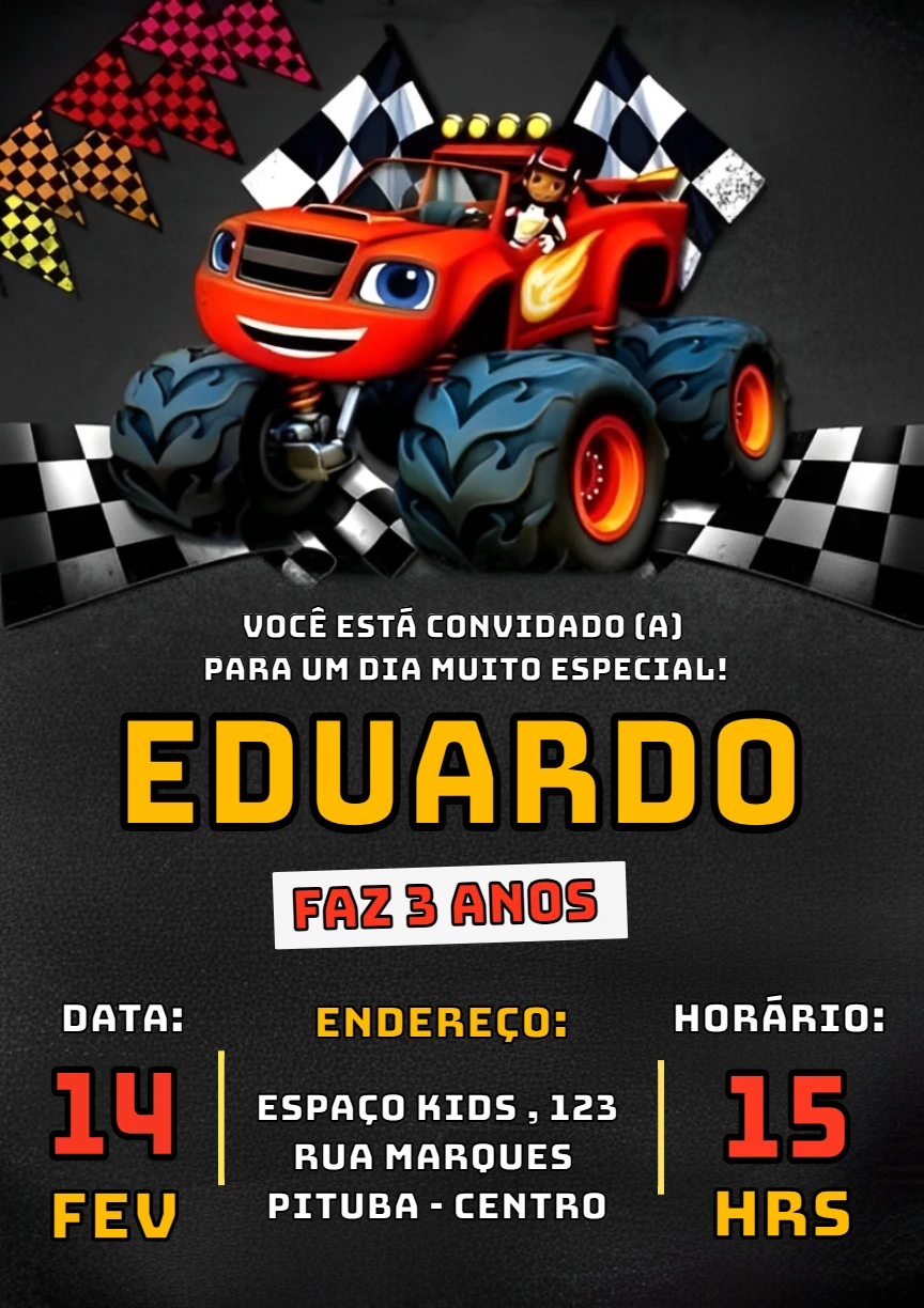 Convite Aniversário Blaze Monster Machines para Editar Online
