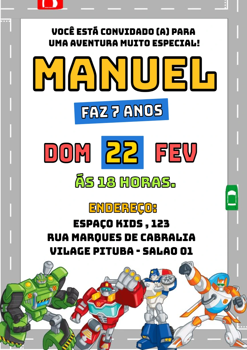 Convite de Aniversário Robôs Transformáveis para Editar Online