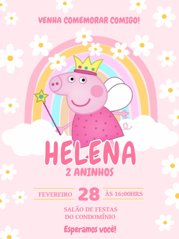 Convite Aniversário Peppa Pig Fada para Editar Online