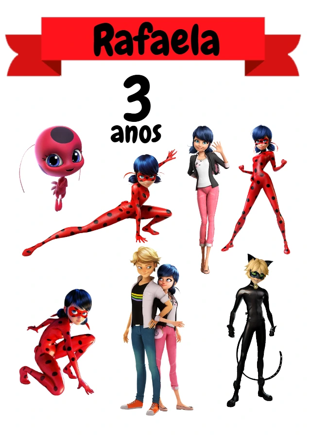 Topo de Bolo Aniversário Ladybug Miraculous para Editar