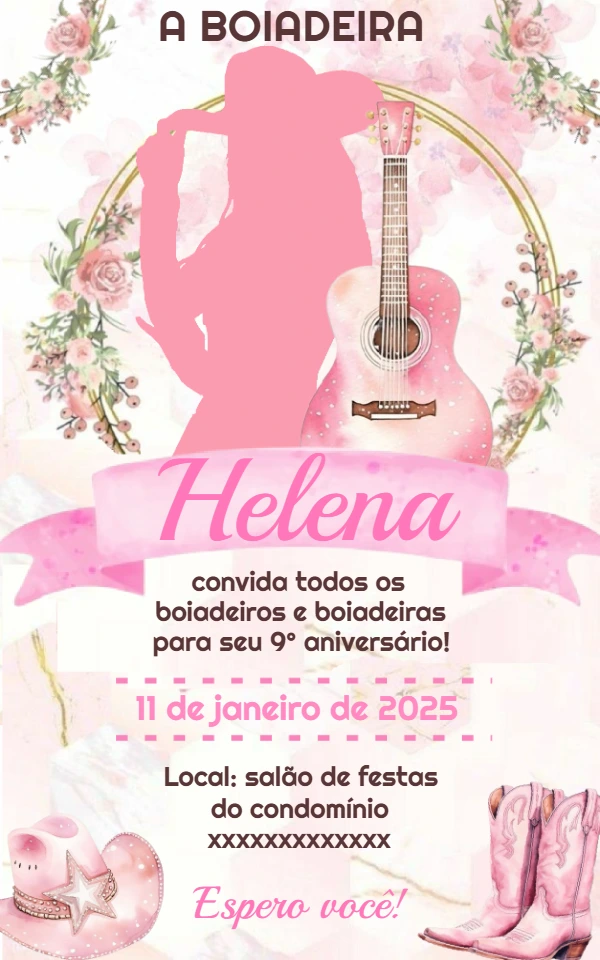 Convite de Aniversário Boiadeira para Editar Online