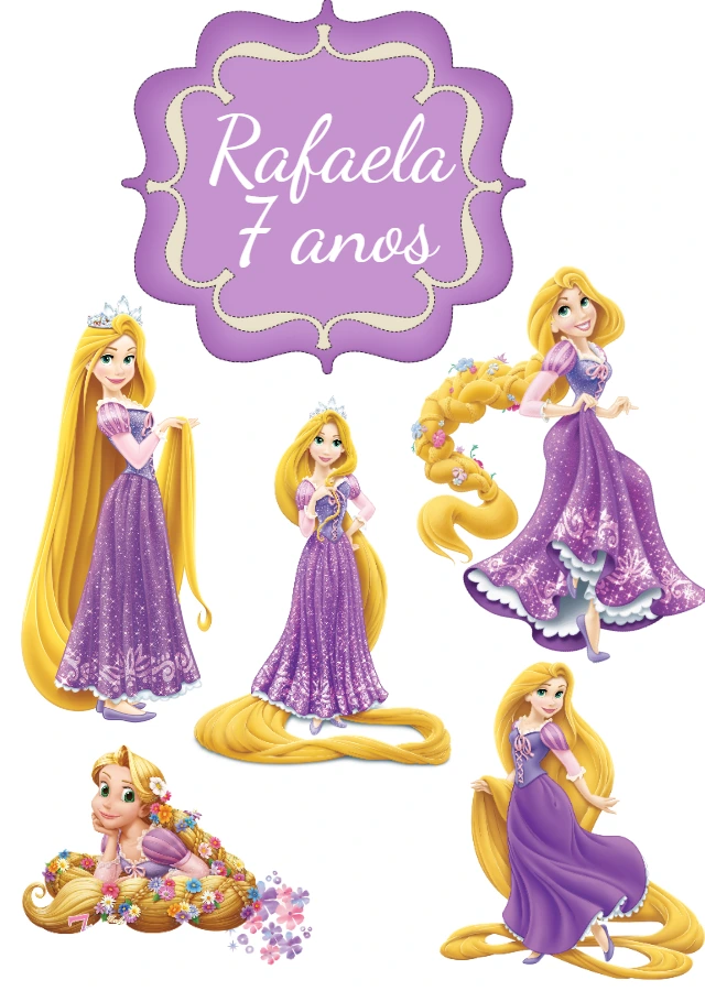 Topo de Bolo Rapunzel Editável para Festa de Aniversário