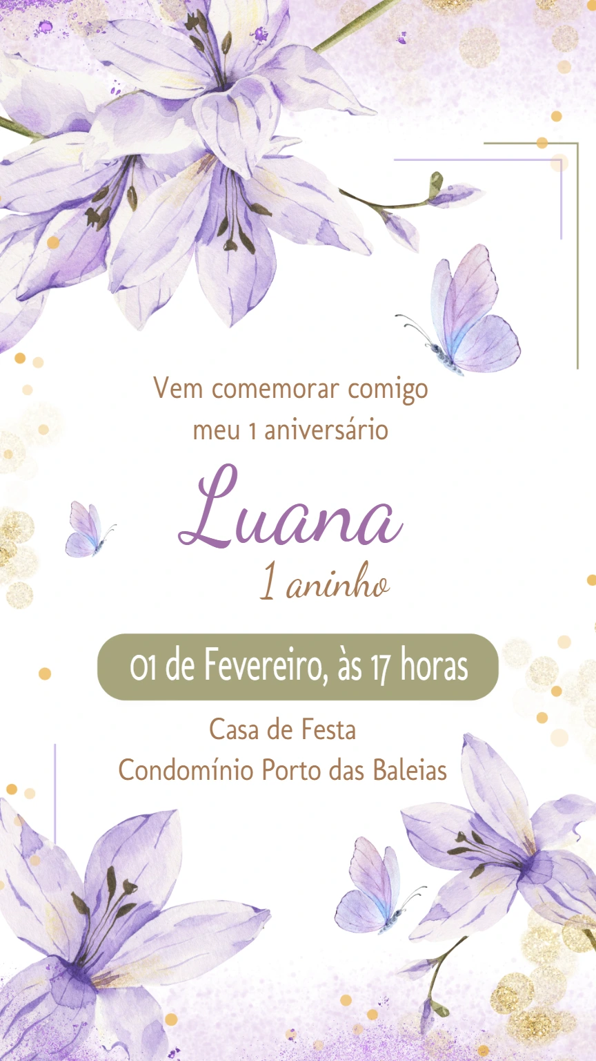 Convite Aniversário Jardim Encantado Lilás para Editar Online