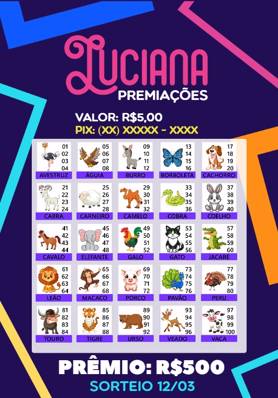 Rifa Jogo do Bicho com Animais Editável Online para Imprimir