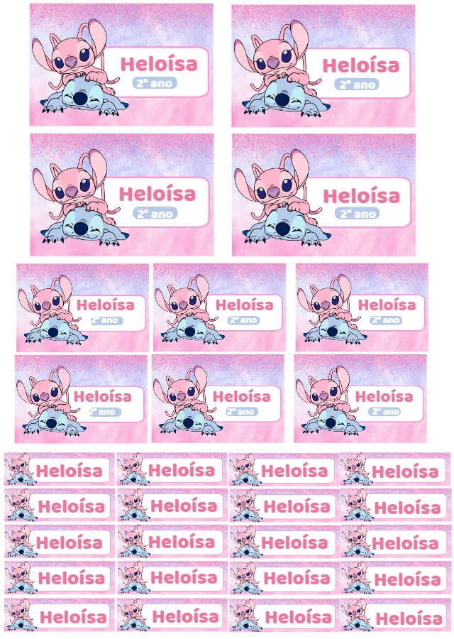 Etiquetas Escolares Stitch e Angel para Editar e Imprimir