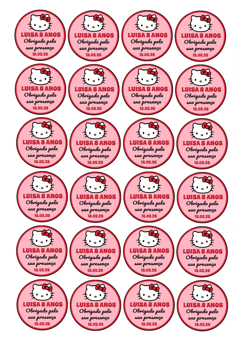 Tag de Aniversário Hello Kitty para Editar e Imprimir