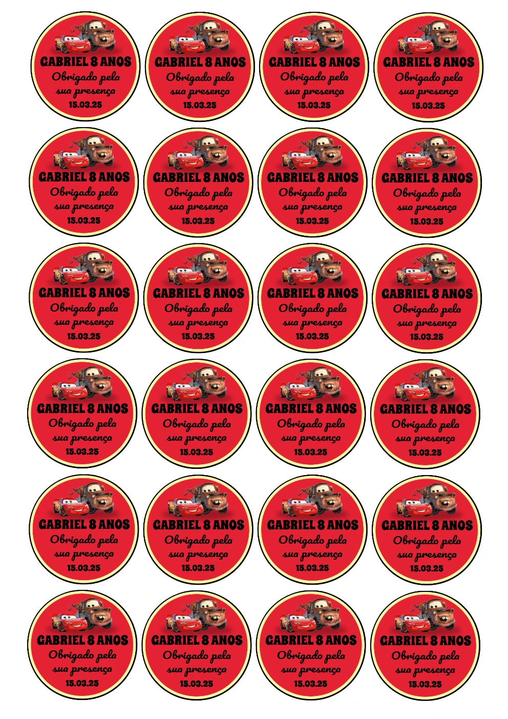 Tag Aniversário Carros McQueen para Editar Online