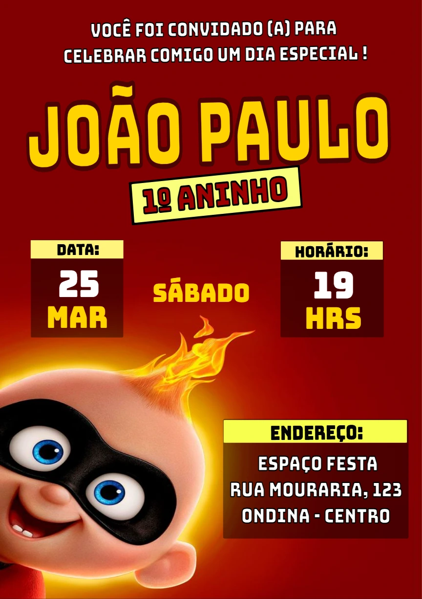 Convite de Aniversário Os Incríveis para Editar Online