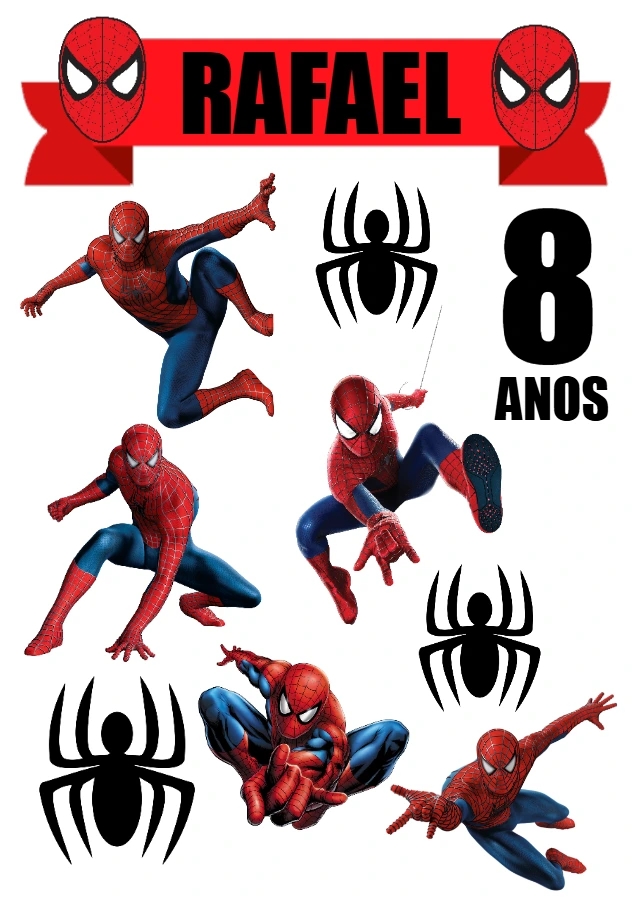 Topo de Bolo Homem Aranha Editável Online para Aniversário
