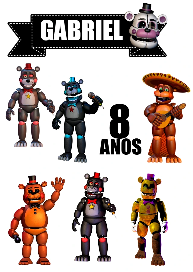 Topo de Bolo Five Nights at Freddy's Editável para Imprimir