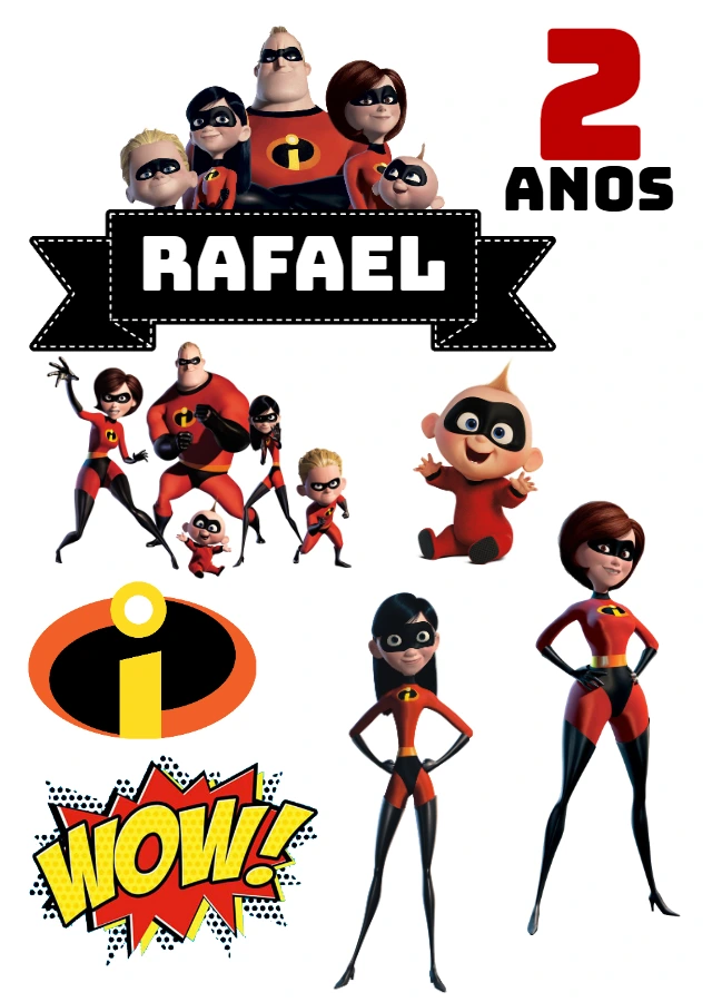 Topo de Bolo Os Incríveis Aniversário para Editar e Imprimir