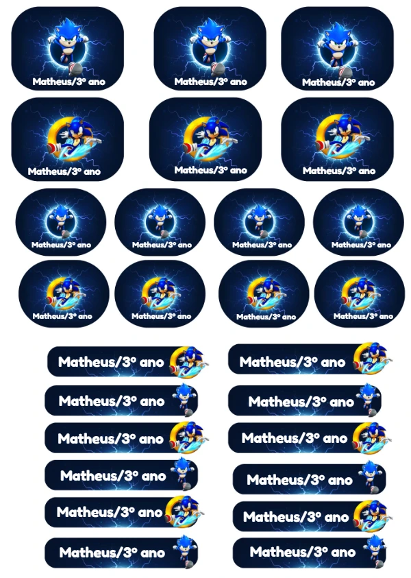 Kit de Etiquetas Escolares Sonic para Editar e Imprimir