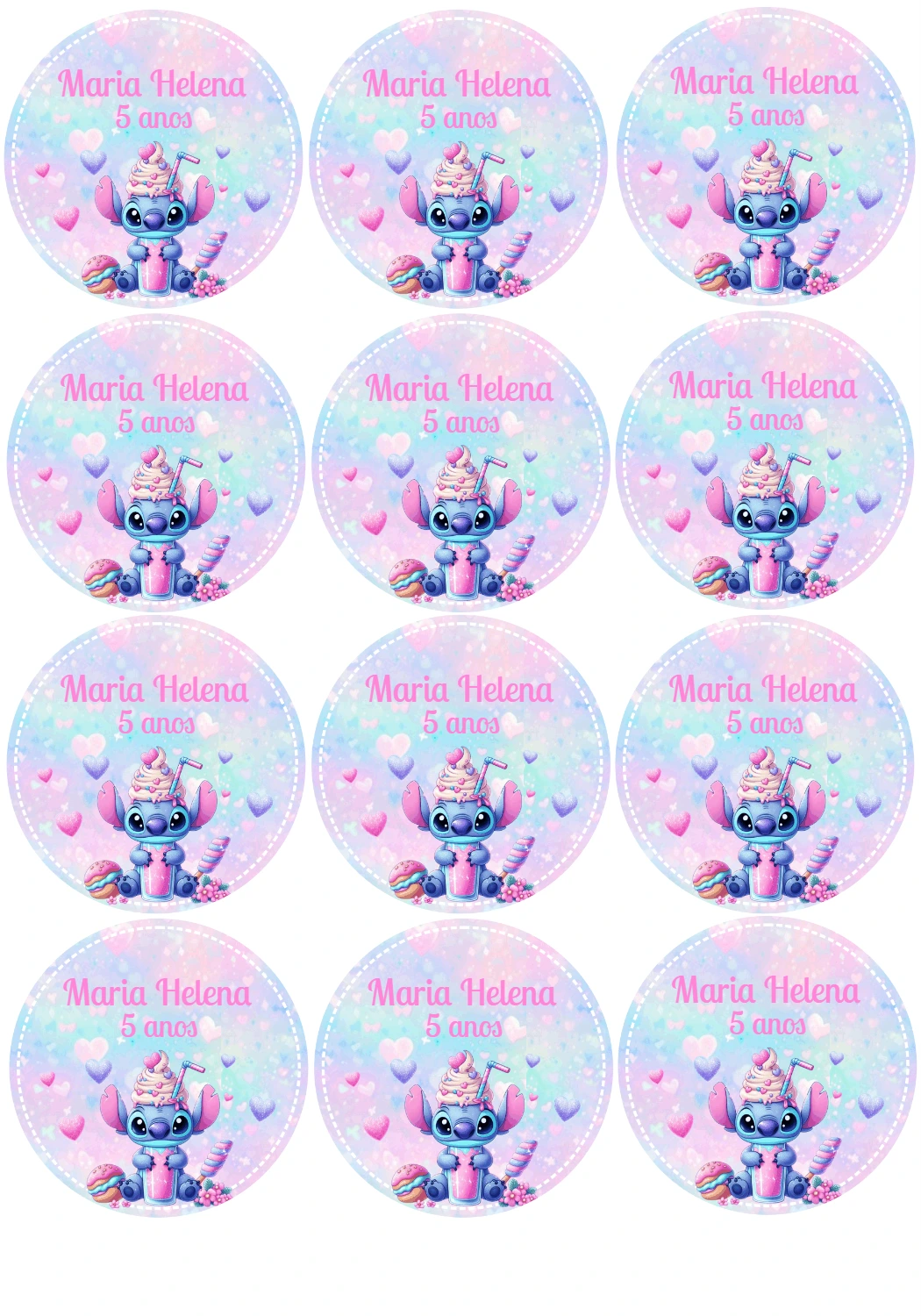 Adesivo Redondo Stitch Aniversário para Editar Online