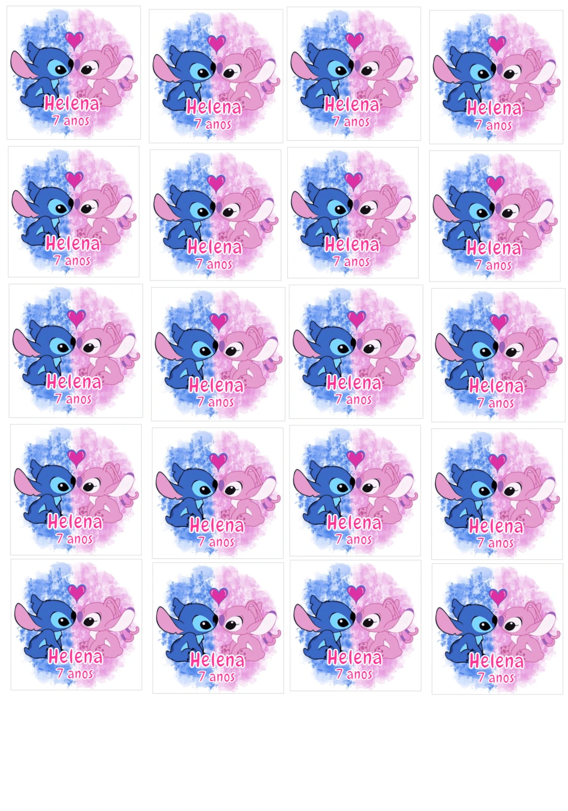 Adesivo Festa Stitch e Angel para Editar Online