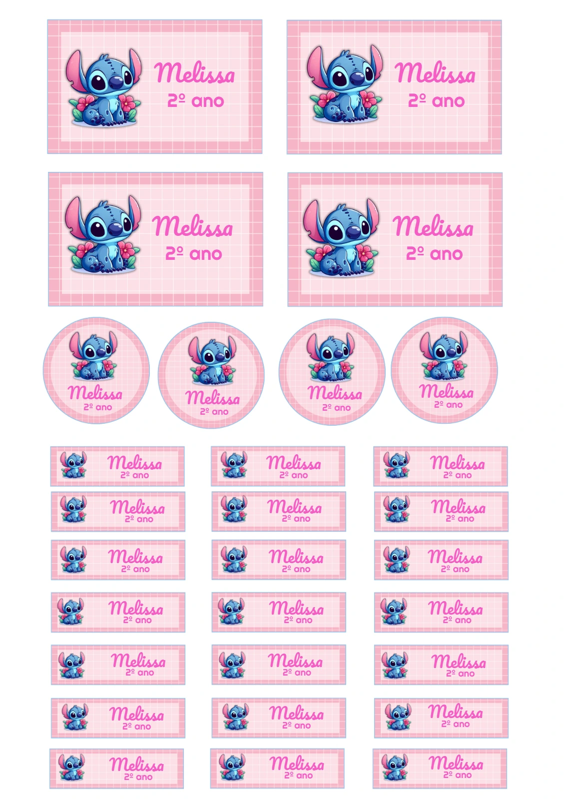 Etiquetas Escolares Stitch Rosa para Editar e Imprimir