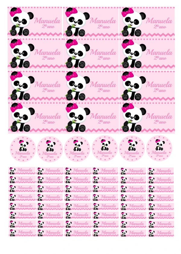 Etiqueta Escolar Panda Rosa Fofa para Editar e Imprimir Online