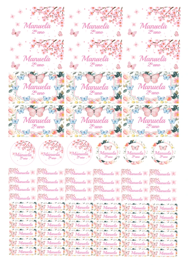 Kit Etiqueta Escolar Borboletas para Editar e Imprimir