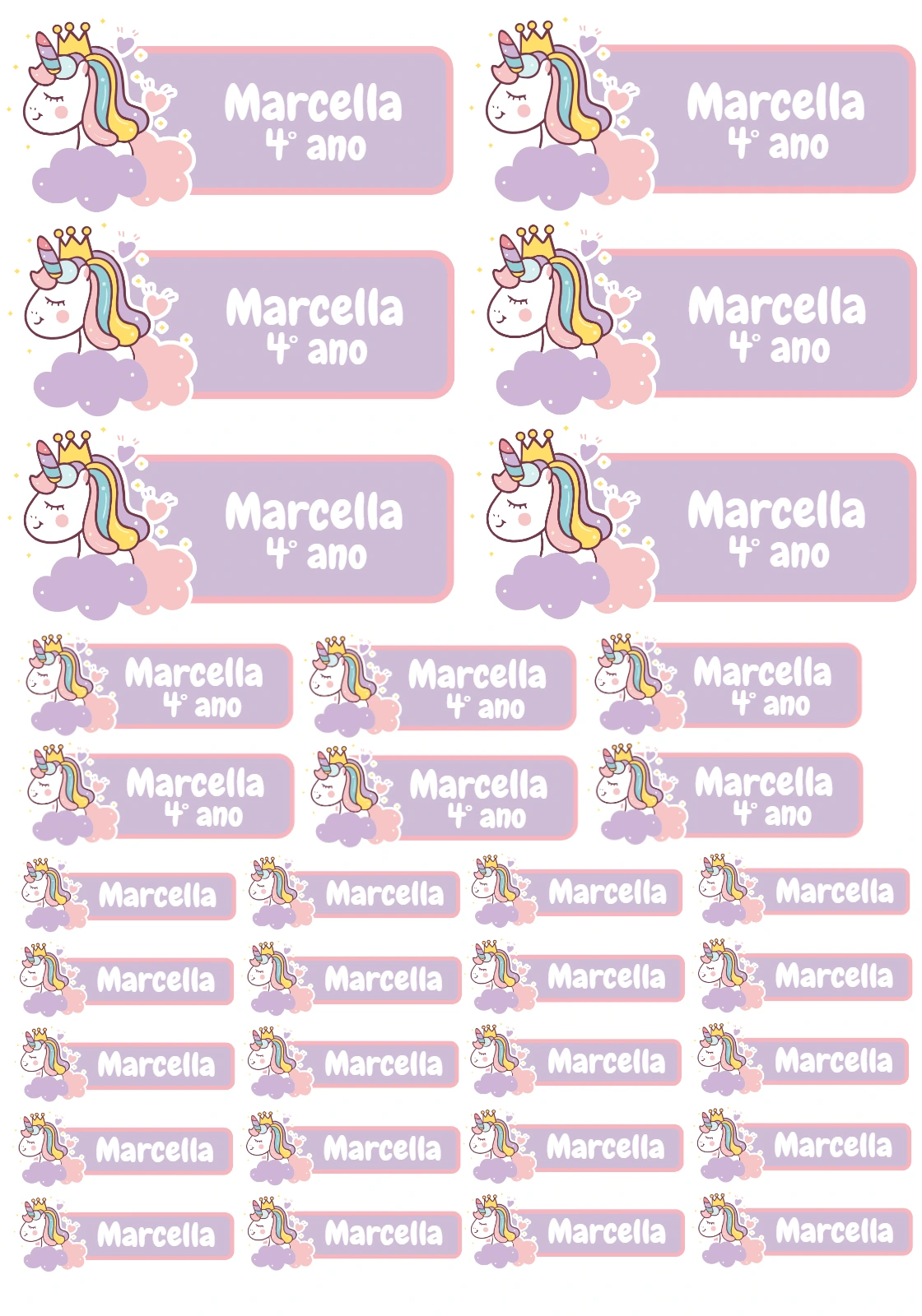 Etiqueta Escolar Unicórnio Fofo para Editar e Imprimir