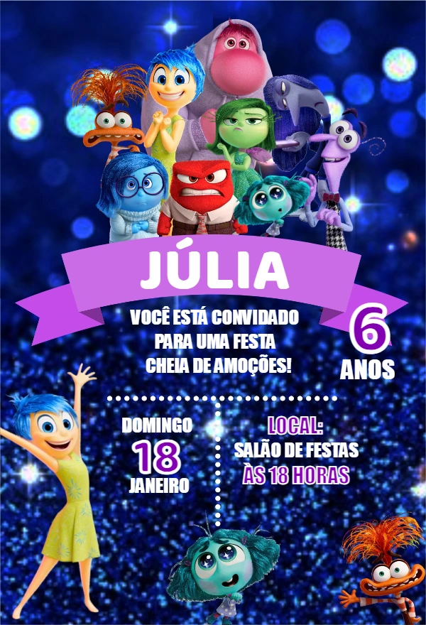 Convite Aniversário Divertida Mente para Editar Online