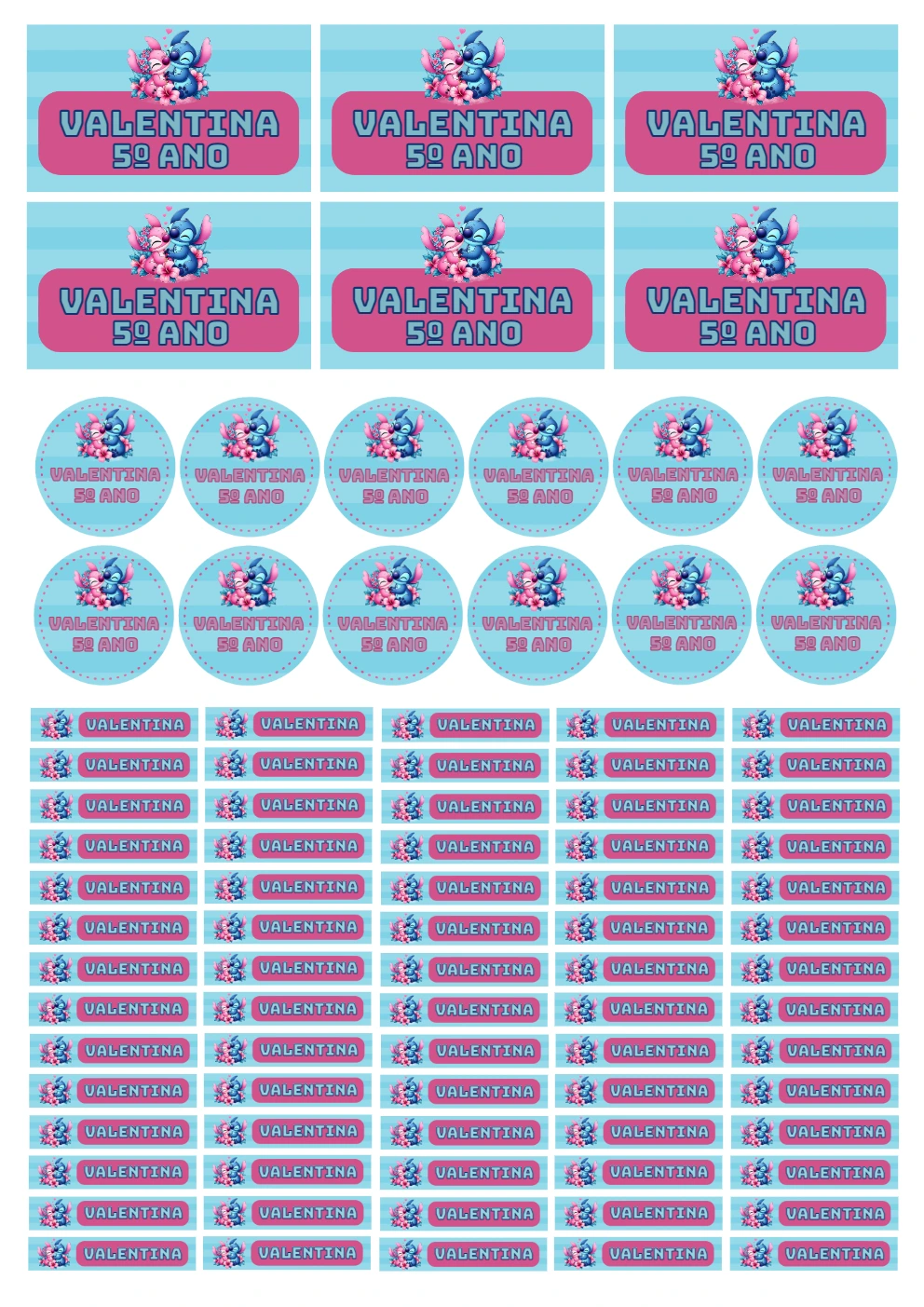 Kit Etiqueta Escolar Stitch e Angel para Editar Online