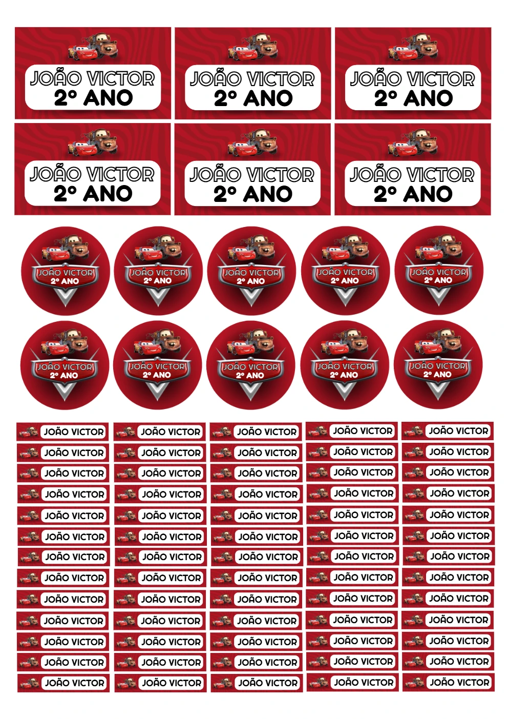 Kit de Etiquetas Escolares Carros Disney para Editar Online