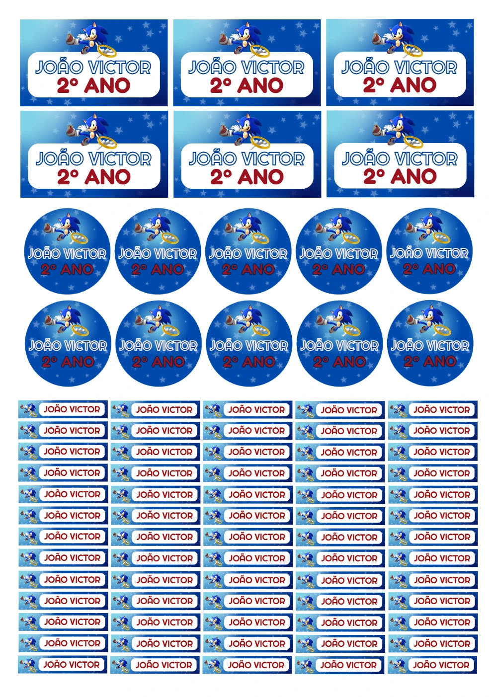 Etiqueta Escolar Sonic para Editar e Imprimir Grátis