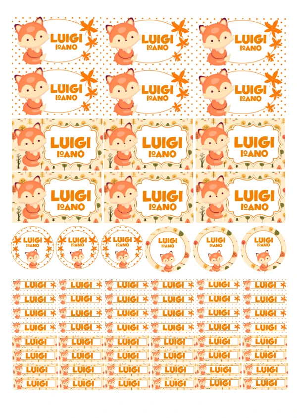 Kit de Etiquetas Escolares Raposinha para Editar e Imprimir