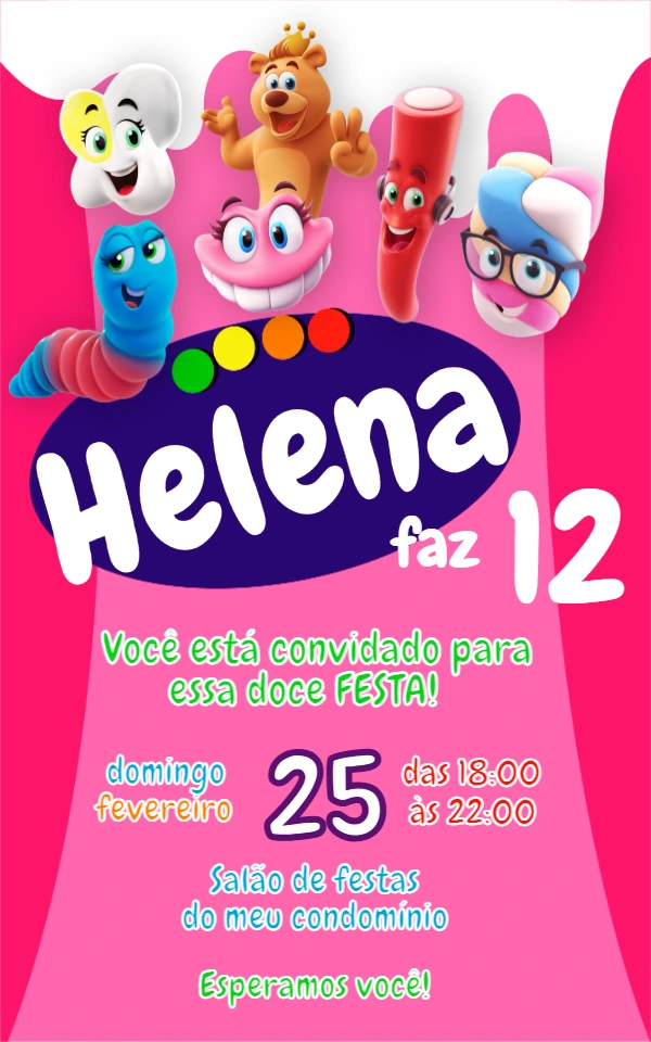 Convite Aniversário Doces Divertidos para Editar Online