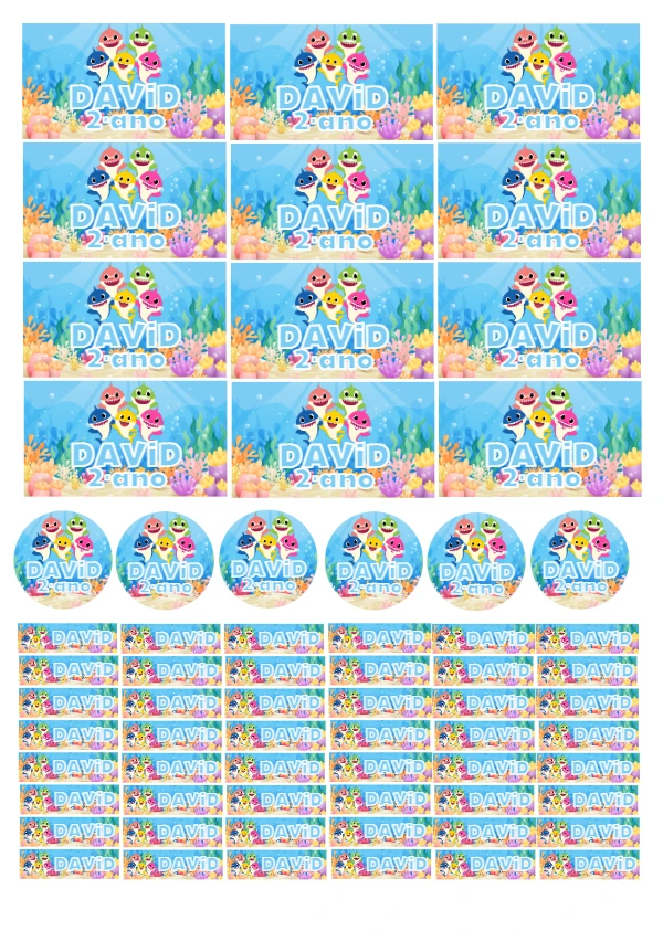 Kit de Etiquetas Baby Shark Editável Online para Imprimir