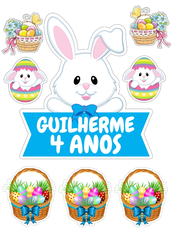 Topo de Bolo Páscoa com Coelhinho Fofo para Editar Online