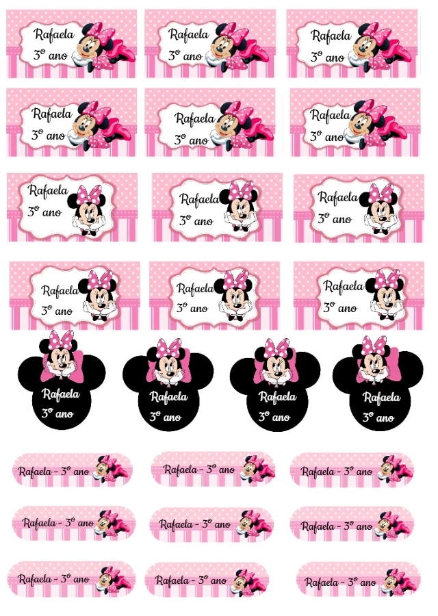 Etiqueta Escolar Minnie Mouse Rosa para Editar Online