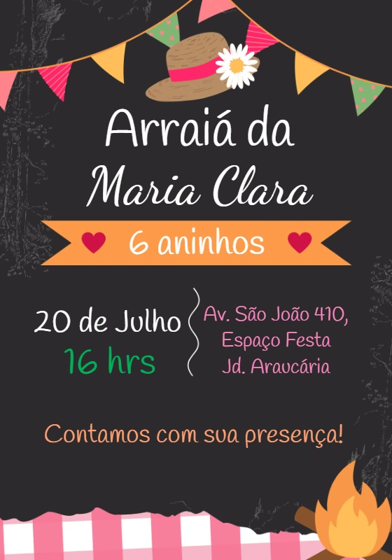 Convite de Aniversário Festa Junina para Editar Online