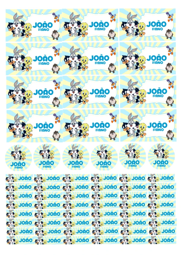 Etiqueta Escolar Looney Tunes Baby para Editar e Imprimir