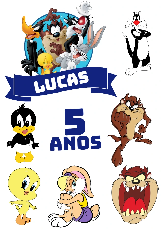 Topo de Bolo Looney Tunes Baby para Editar e Imprimir