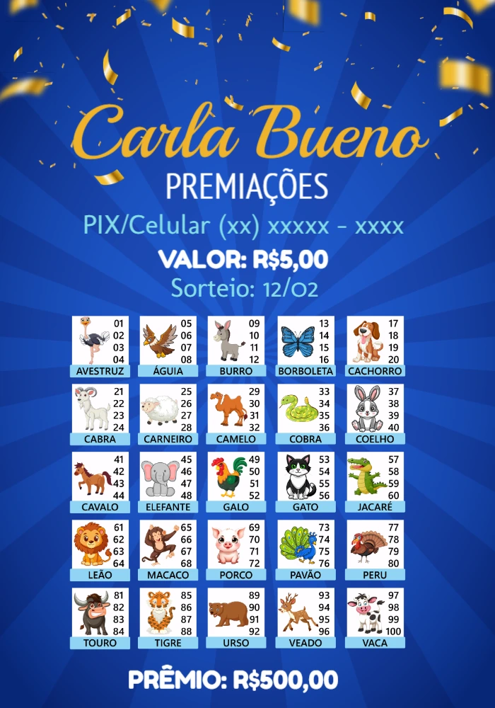 Rifa de Animais Numerada para Editar e Imprimir Online
