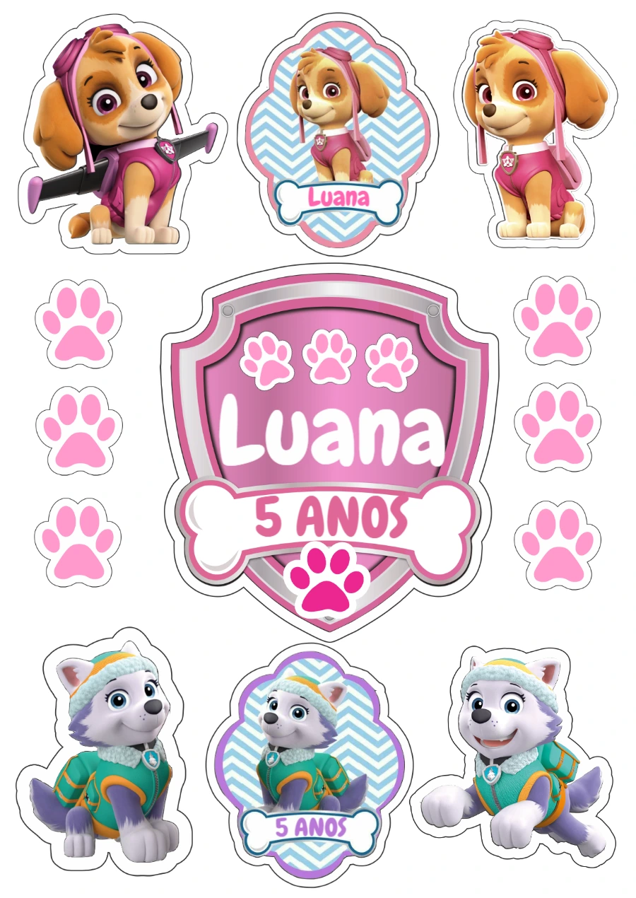 Topo de Bolo Patrulha Canina Menina Editável para Imprimir