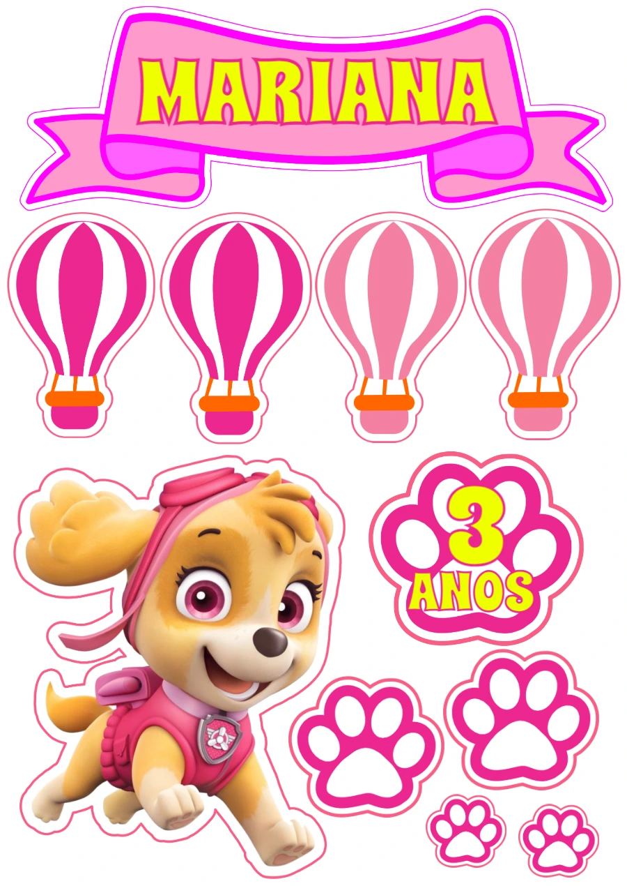 Topo de Bolo Skye Patrulha Canina Editável para Imprimir