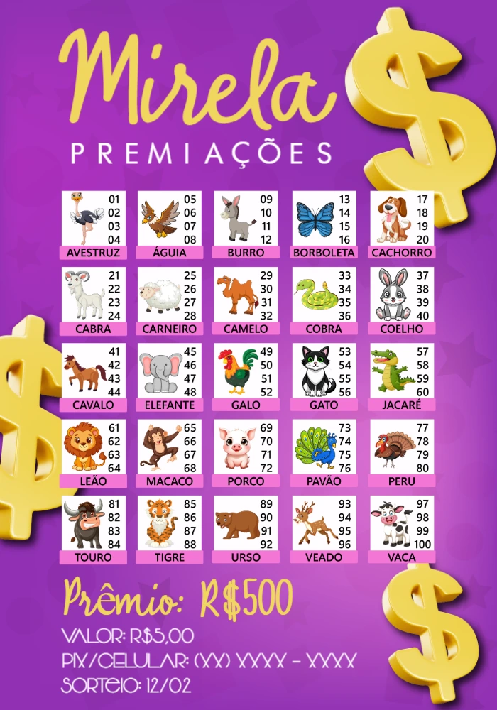 Cartela de Rifa de Bichos Editável para Imprimir