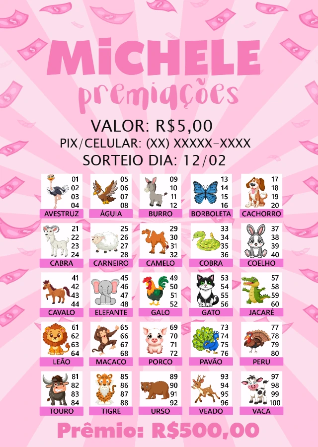 Rifa de Animais com Números para Editar Online